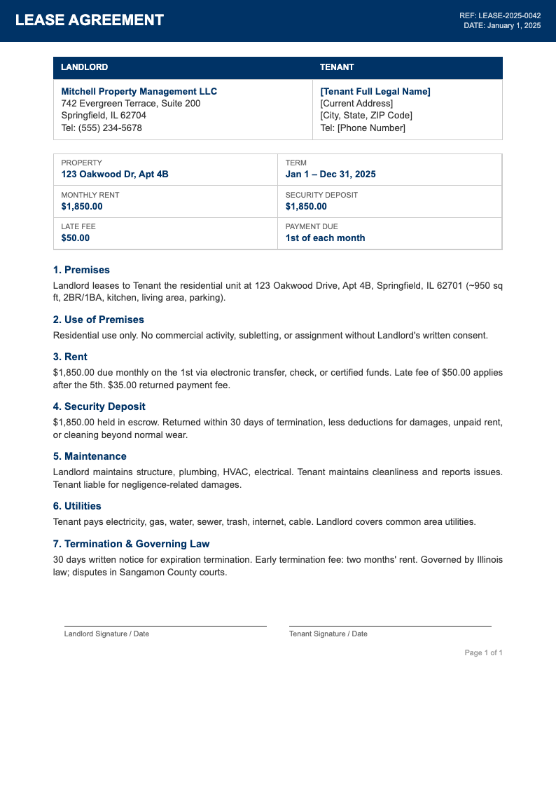 Corporate standard lease agreement
